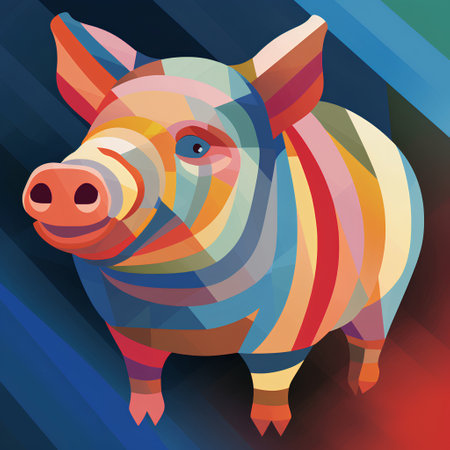Colorful abstract pig on a dark blue background. Vector illustration.の素材
