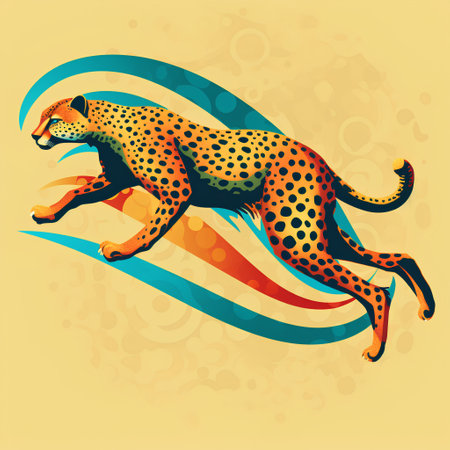 Cheetah running on colorful background. Vector illustration of cheetah.の素材