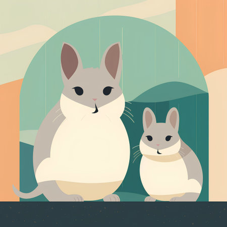 cute rabbit and rabbit cartoon vector illustration graphic design in flat styleの素材