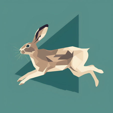Rabbit in low poly style isolated on green background. Vector illustration.の素材