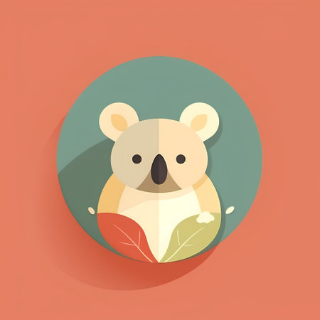 Cute koala with leaf in flat design style. Vector illustration.の素材