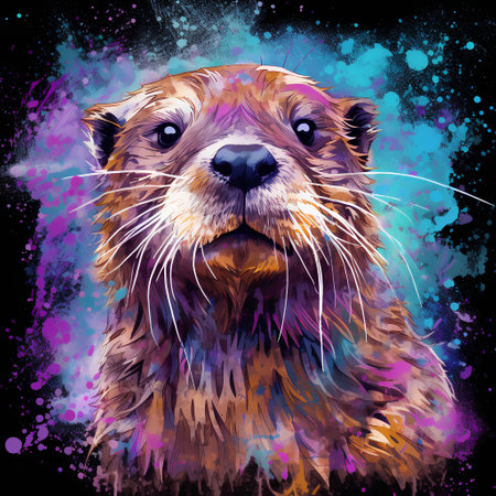 Portrait of otter on abstract grunge background. Vector illustrationの素材
