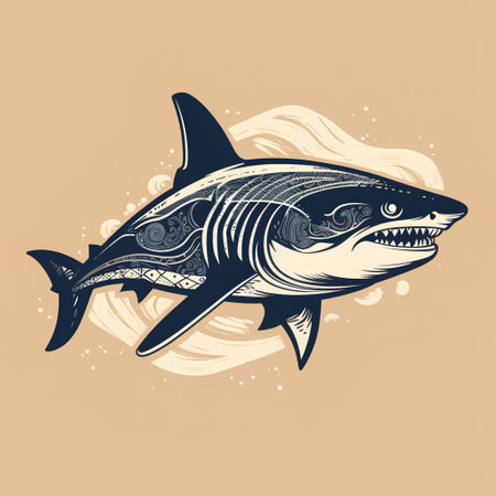 Shark. Hand drawn vector illustration. T-shirt print design.の素材