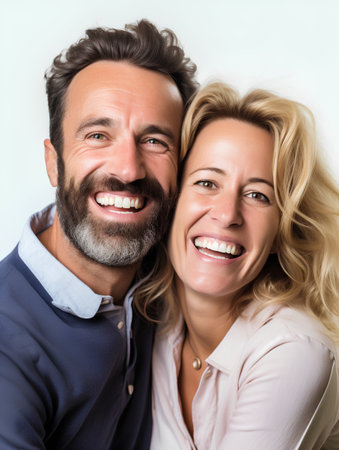 Portrait of a happy middle-aged couple on a white backgroundの素材