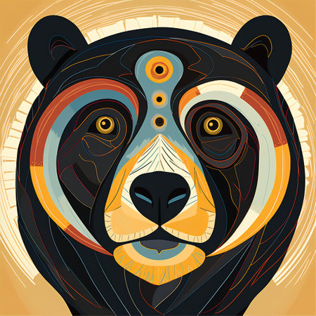 Vector illustration of the head of a bear in the style of stained glass.の素材