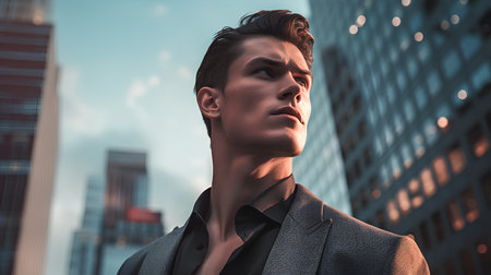 Portrait of a handsome young man in a business suit looking away.の素材