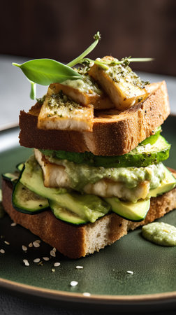 Avocado toast with salted cucumber and cream cheese, squareの素材