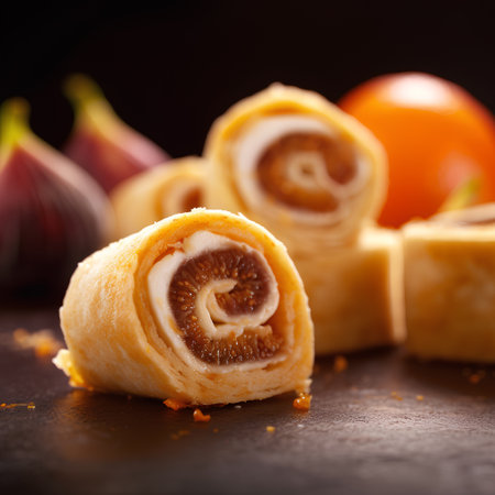 Pancakes stuffed with figs and ricotta cheese, selective focusの素材