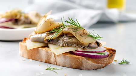 Sandwiches with herring fillet, onion and dillの素材