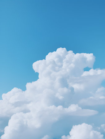 White fluffy clouds in the blue sky. 3D rendering illustration.の素材