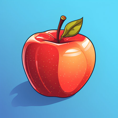 Red apple with leaf on blue background. Vector illustration. Eps 10の素材