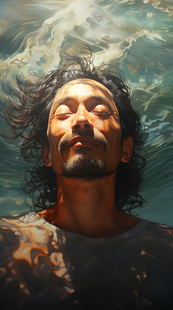 Portrait of a man in the sea. 3d illustration.の素材
