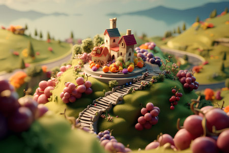 Grapes and castle on the hill. 3D illustration.の素材