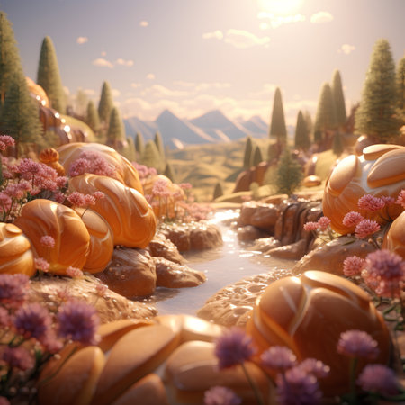 Bread in the shape of a mountain landscape. 3d renderingの素材