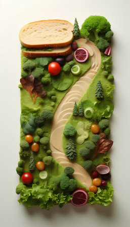 Creative food letter S made of vegetables and bread. Healthy eating conceptの素材
