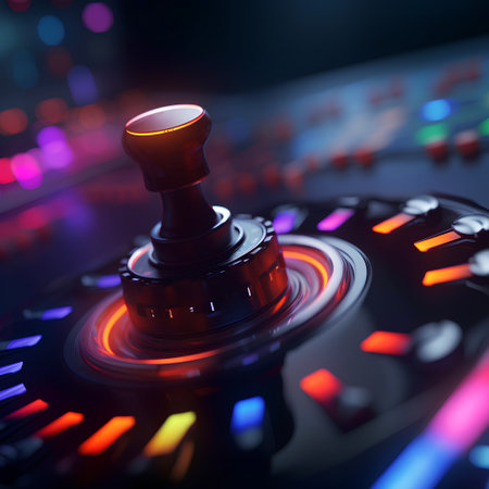 Dj mixer with red and blue lights. 3d illustration.の素材