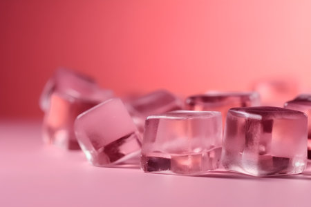 Ice cubes on a pink background. Shallow depth of field.の素材