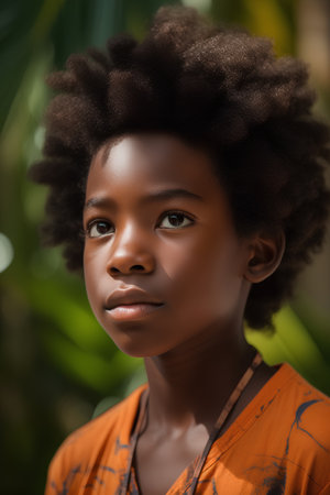 Portrait of a young african american woman with afro hairstyleの素材