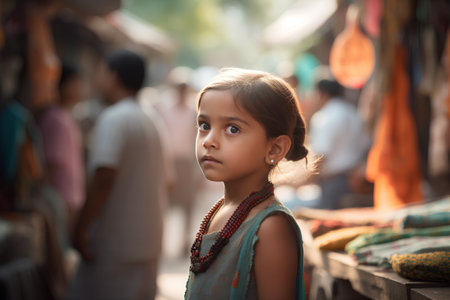 Indian little girl at the market in Pushkar, Rajasthan, Indiaの素材