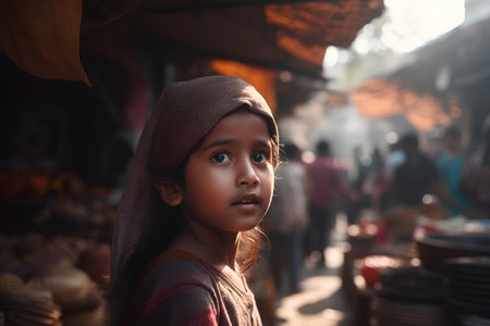 Indian little girl at the market. India, Goaの素材