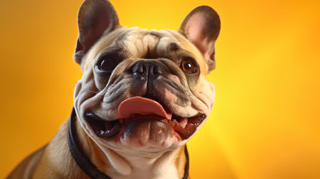 Portrait of a French bulldog on a yellow background. Close-up.の素材
