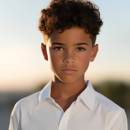Portrait of a young african american boy with curly hairの素材