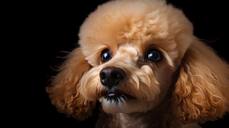 Portrait of Cute Toy Poodle Dog Isolated on Black Backgroundの素材