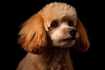 Close-up Portrait of American Cocker Spaniel Dog Isolated on Black Backgroundの素材