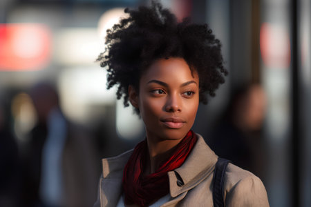 Beautiful african american woman with afro hairstyle in the cityの素材