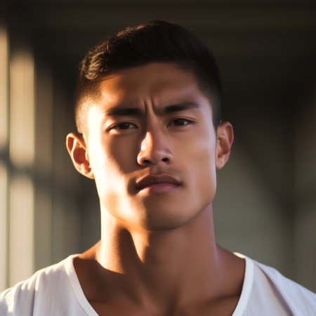 Portrait of a handsome young asian man in white t-shirtの素材
