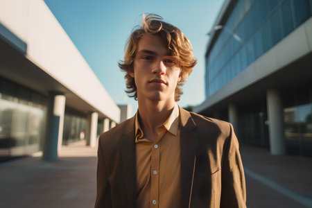 Portrait of a handsome young man in an urban context. Men's beauty, fashion.の素材