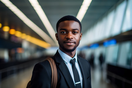 Portrait of an african american business man at the airportの素材