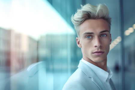 Portrait of a handsome young man in a business suit. Men's beauty, fashion.の素材