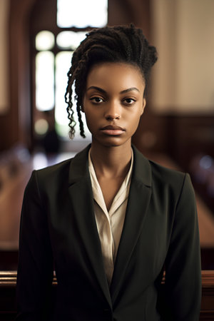 Portrait of a young african american woman in a church.の素材
