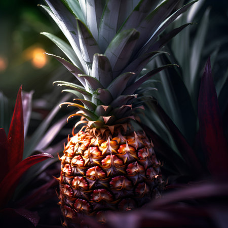 Pineapple in the garden. Tropical fruit. Summer concept.の素材