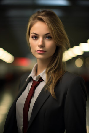 Portrait of a beautiful young business woman in a black suit.の素材
