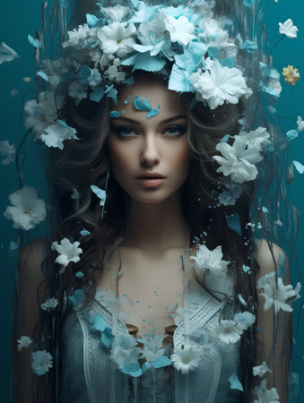 Beautiful young woman with flowers in her hair. Beauty, fashion.の素材