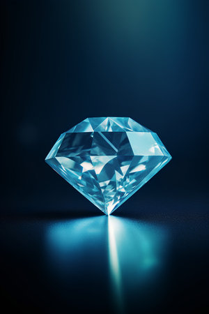 Blue diamond on a dark background. 3d rendering, 3d illustration.の素材
