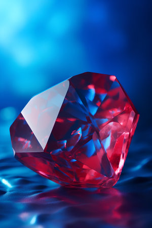 Diamond on blue background. 3d illustration. Blue and red.の素材