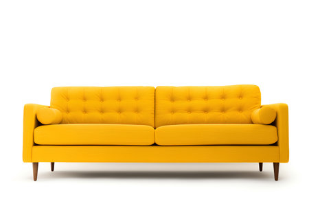 Modern yellow sofa isolated on white background. 3D illustration. Front view.の素材