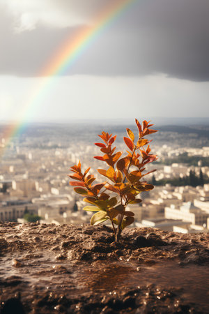 Rainbow over the city of Paris, France. Autumn season.の素材