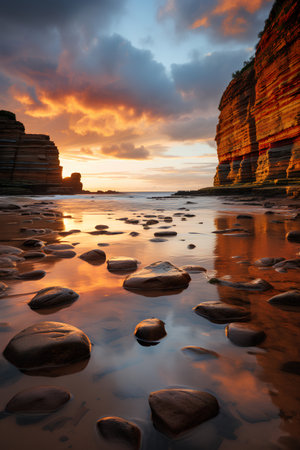 Sunset over the cliffs of the Great Ocean Road in Victoria Australiaの素材
