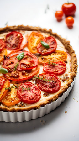 Tomato tart on a white background. Selective focus. Food.の素材
