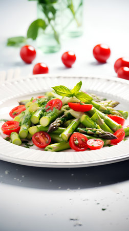 Green asparagus salad with cherry tomatoes, zucchini and basilの素材
