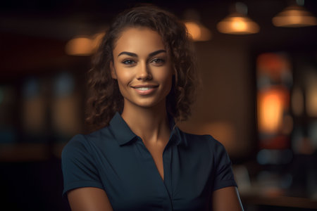 Portrait of smiling african american businesswoman in office.の素材