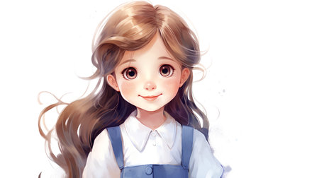 Portrait of a cute little girl with long hair. Vector illustration.の素材