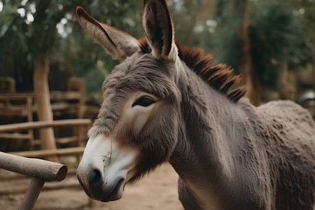 Portrait of a donkey at the zoo. Animal in captivity.の素材