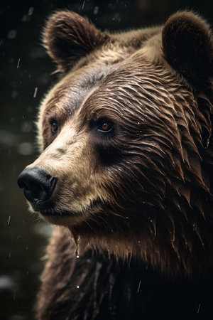 Portrait of a brown bear in the rain. Animal portrait.の素材