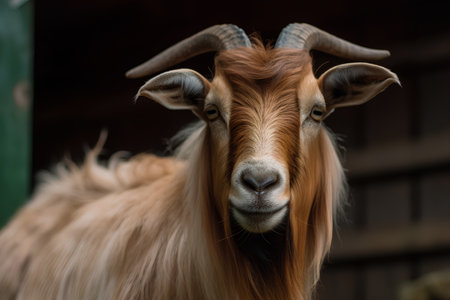 Portrait of a goat with big horns. Close-up.の素材