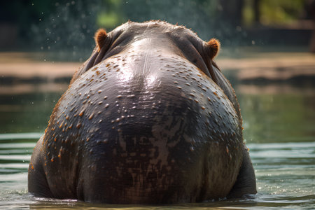 Hippopotamus in the water, closeup of photo.の素材